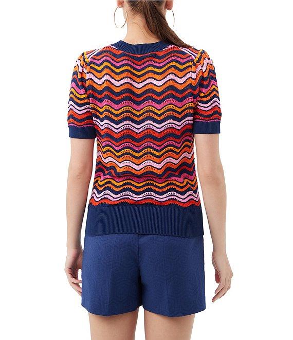 Trina Turk Marbella Striped Knit Crew Neck Short Sleeve Pullover Top Product Image