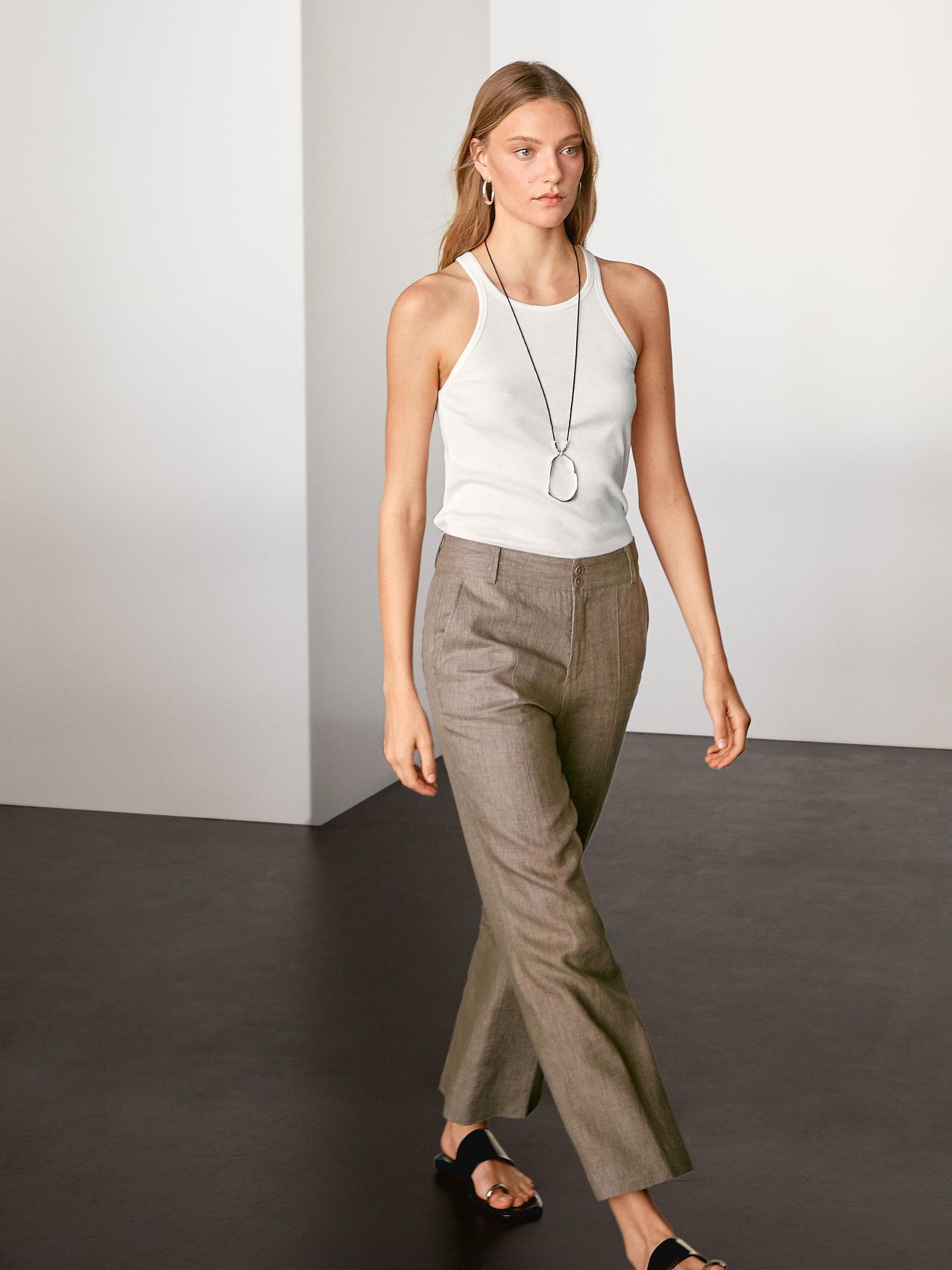 100% linen flare fit trousers Product Image