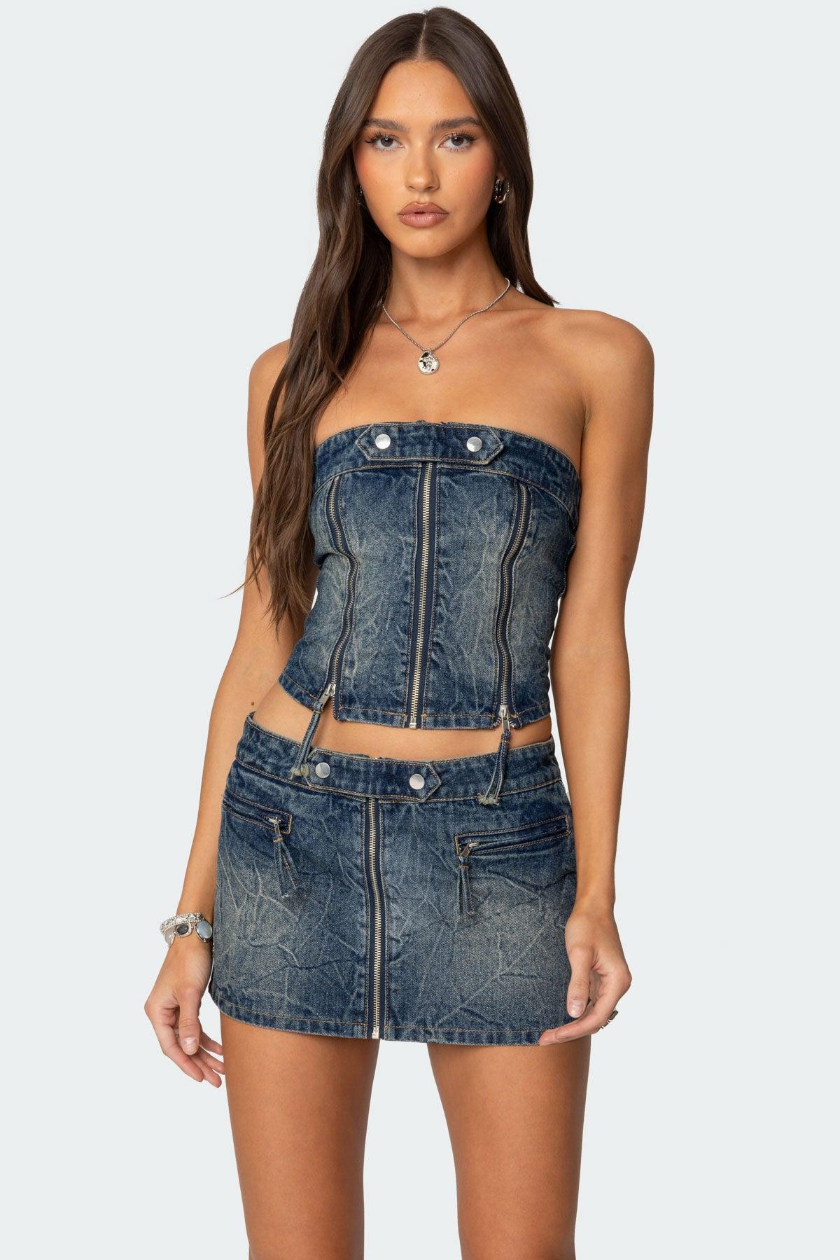 Guinevere Zip Washed Denim Top Product Image