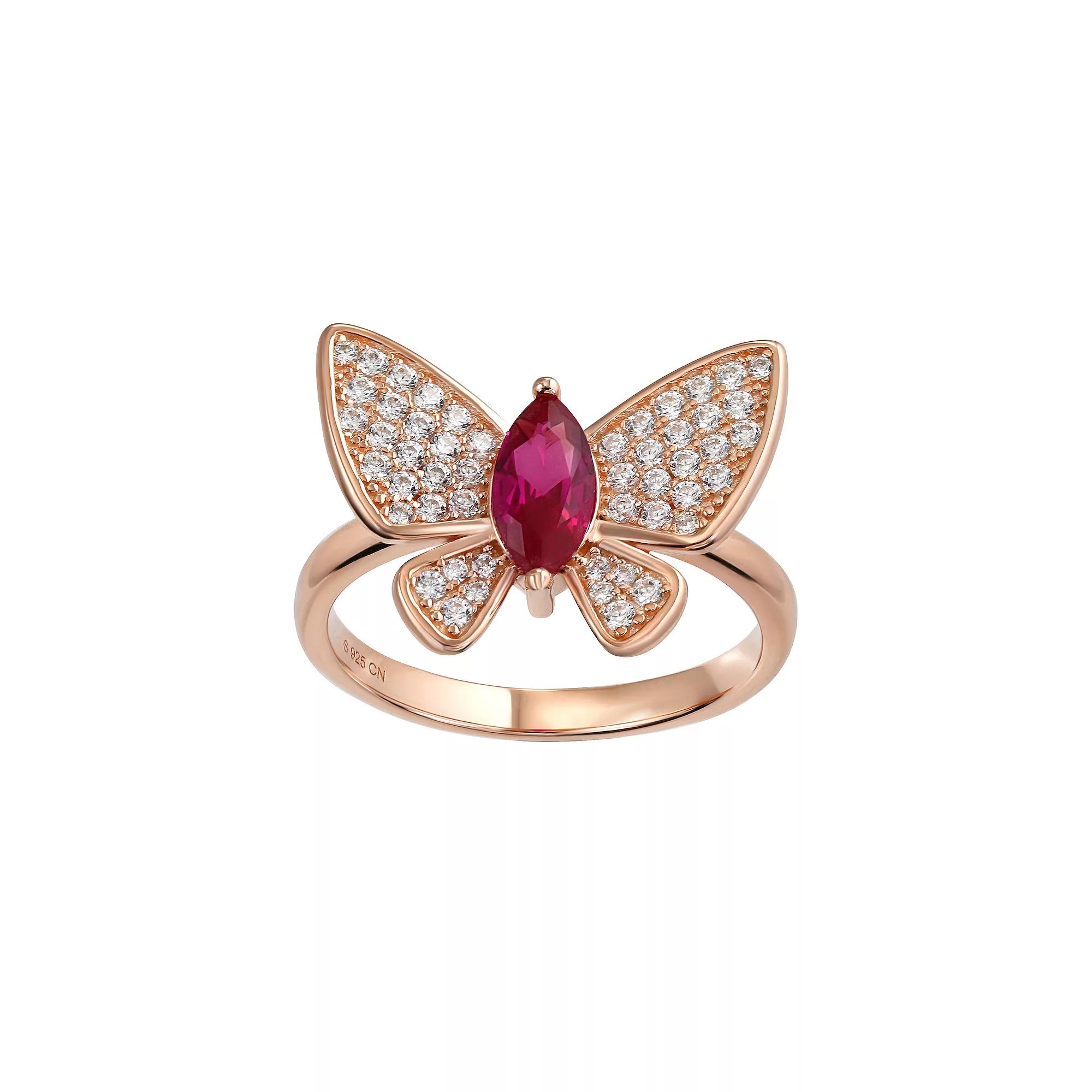 Argento Forte 14K Rose Gold over Sterling Silver Butterfly Ring, Women's, Size: 7, Sterling Silver Pink Product Image