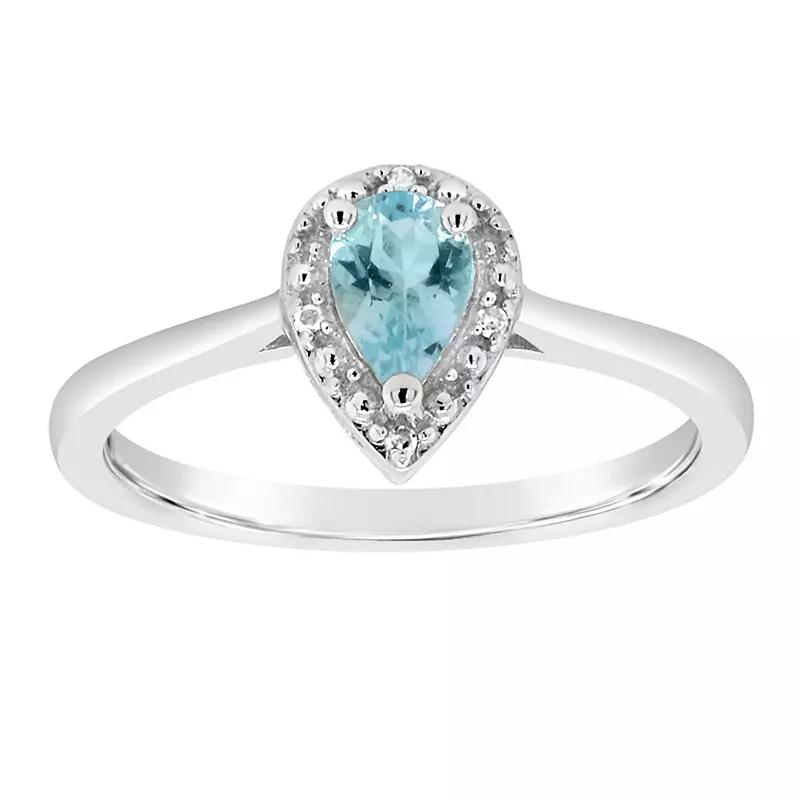 Celebration Gems Sterling Silver Pear Shaped Genuine Aquamarine Diamond Accent Frame Ring, Women's,  Product Image