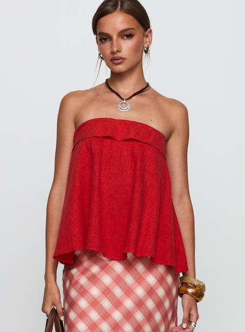 Ethel Strapless Linen Top Red Product Image