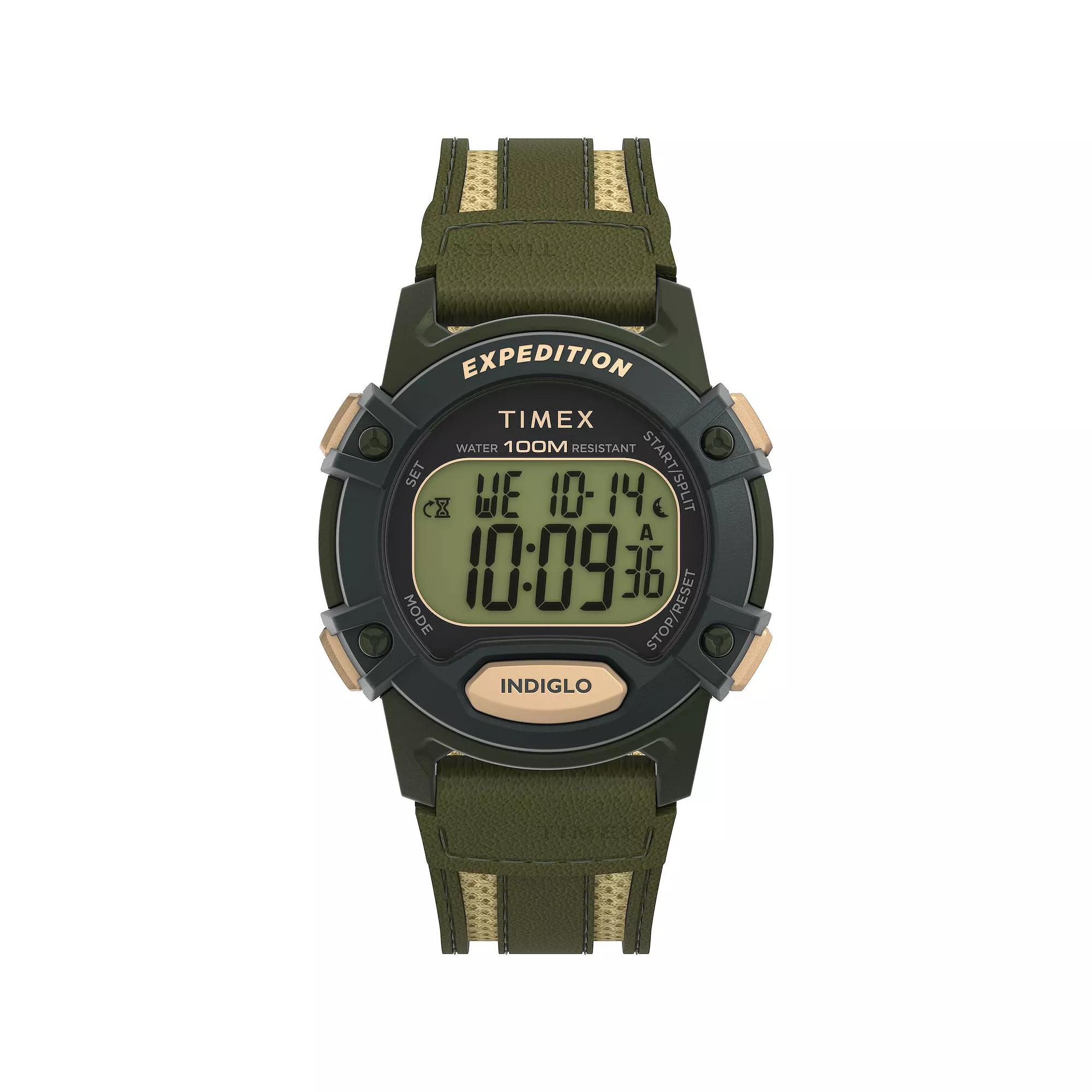 Timex® Men's Expedition Leather & Fabric Strap Digital Chronograph Watch - TW4B30300JT, Size: 40 mm, Green Product Image