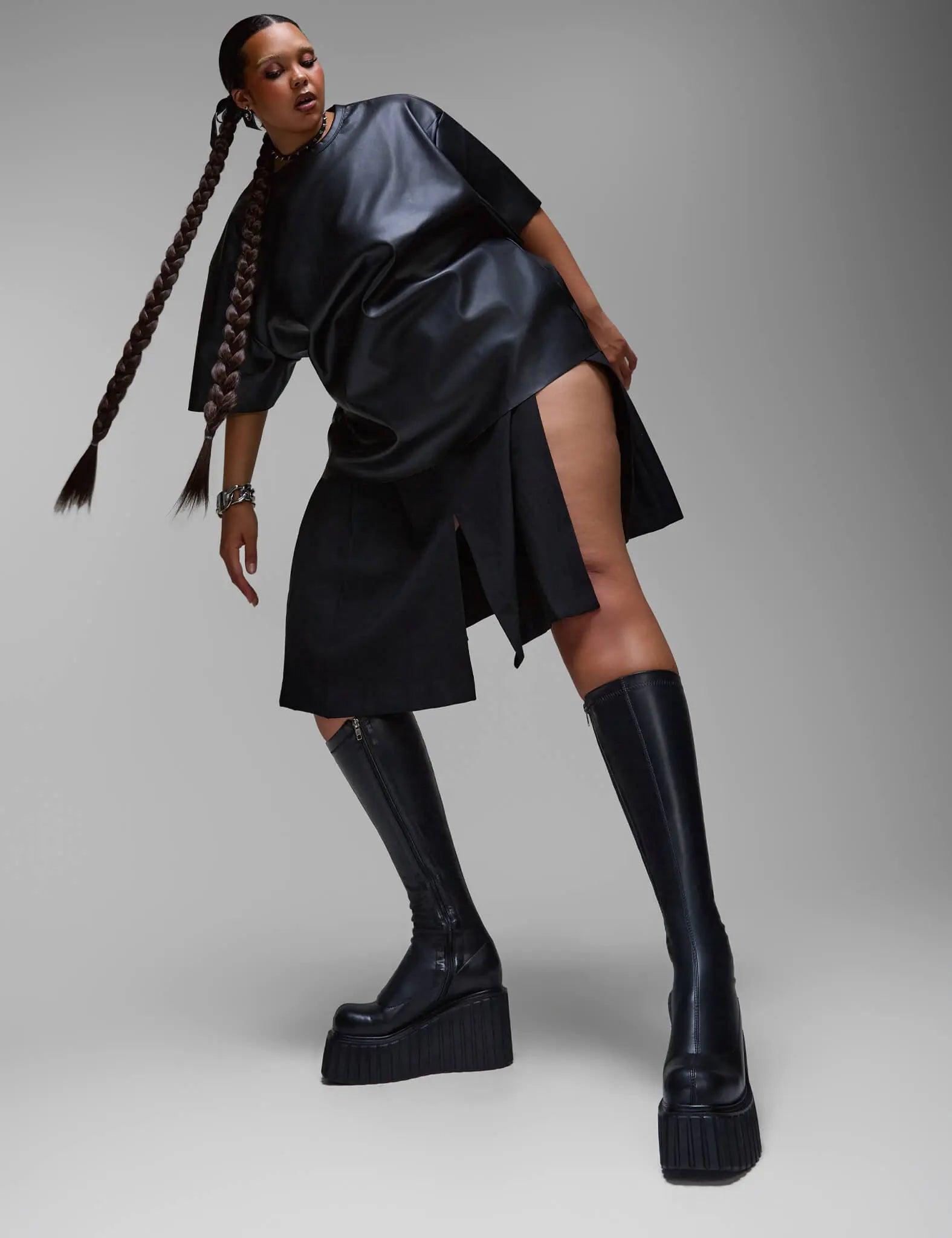 Pillow Talk Super Stretch Chunky Creeper Platform Knee High Boots Product Image