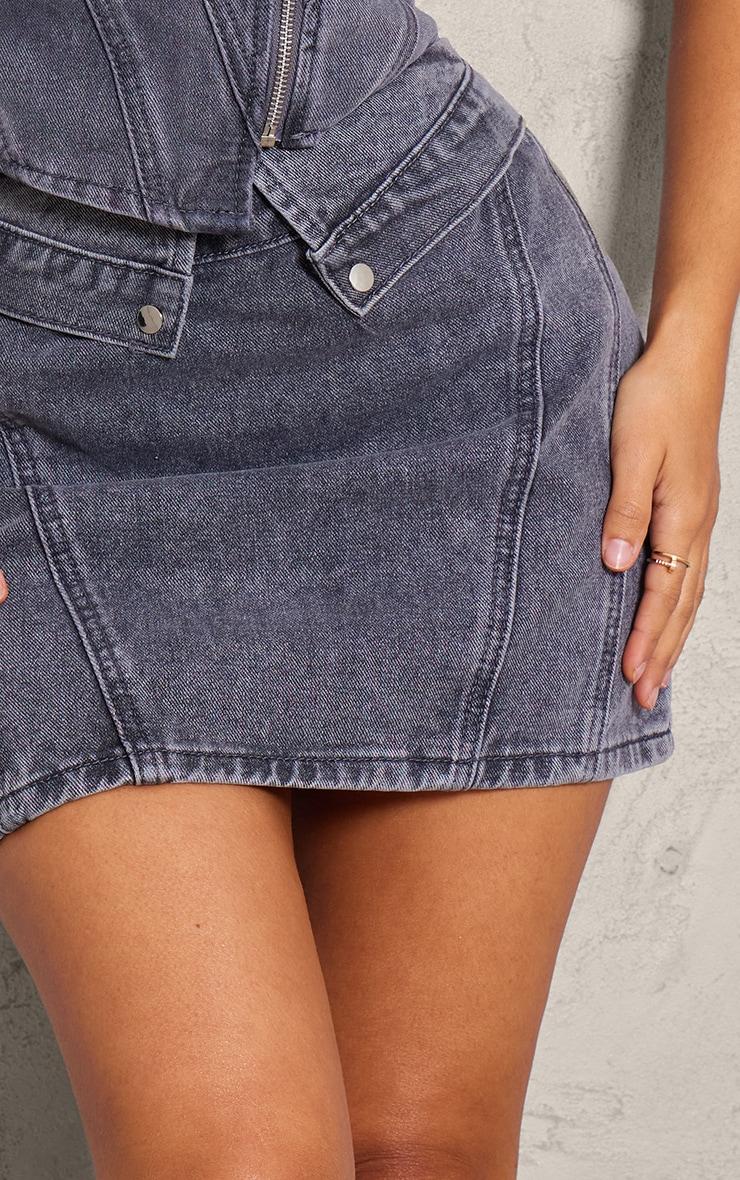 Petite Washed Grey Denim Mid Rise Fold Over Mini Skirt Product Image