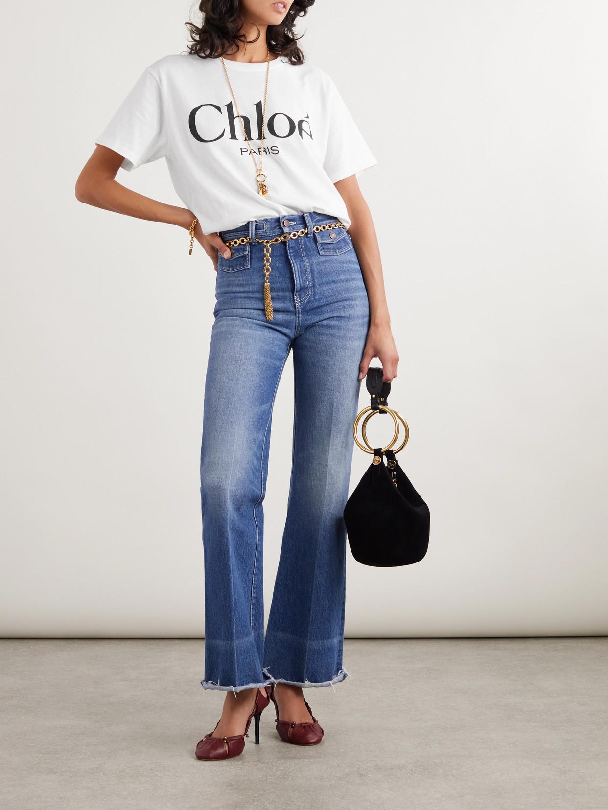 CHLOÉ White Crewneck T-shirt With Logo Print On The Front In Cotton Woman Product Image