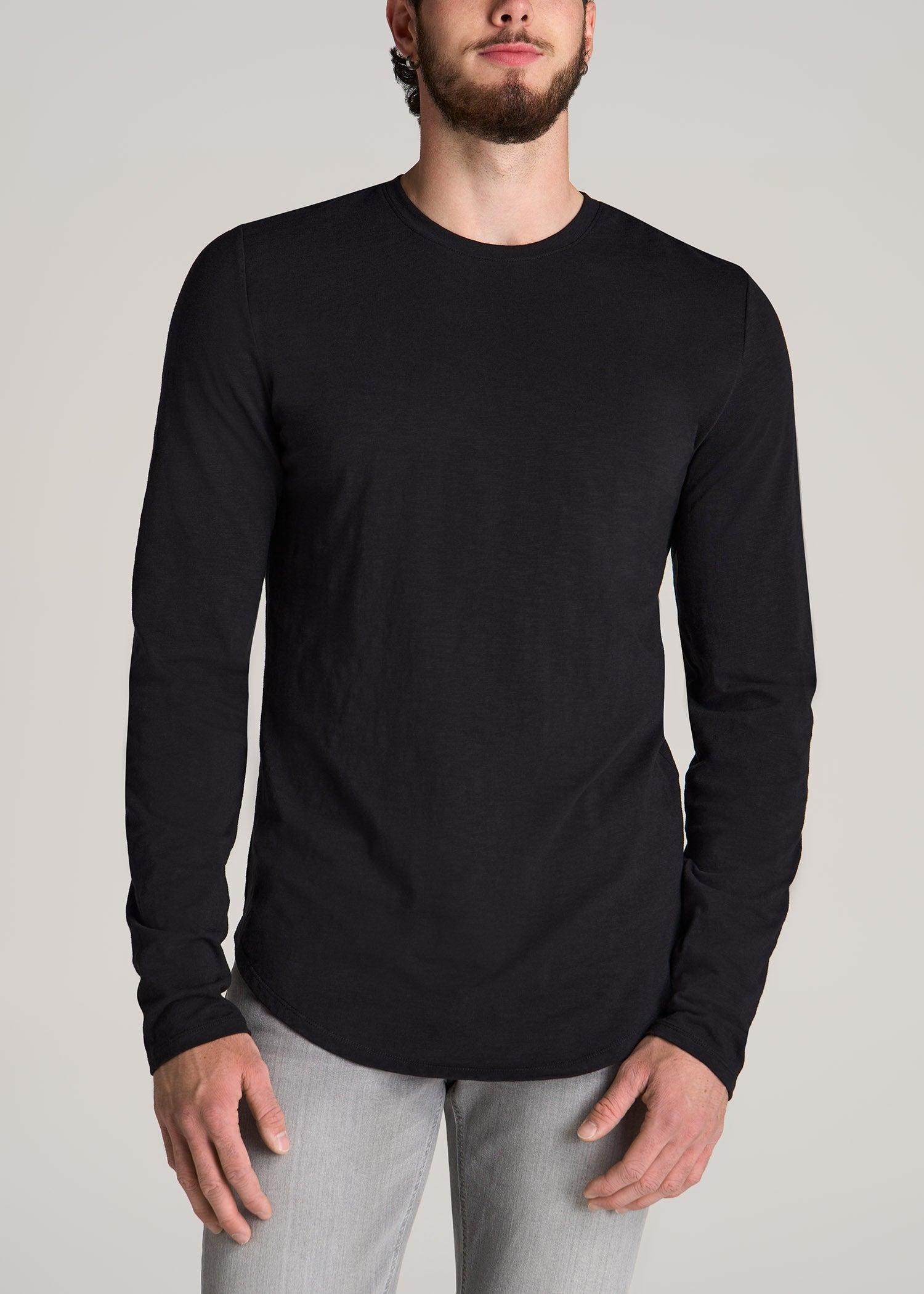 Slub Long Sleeve Scoop Tee for Tall Men in Black Male Product Image