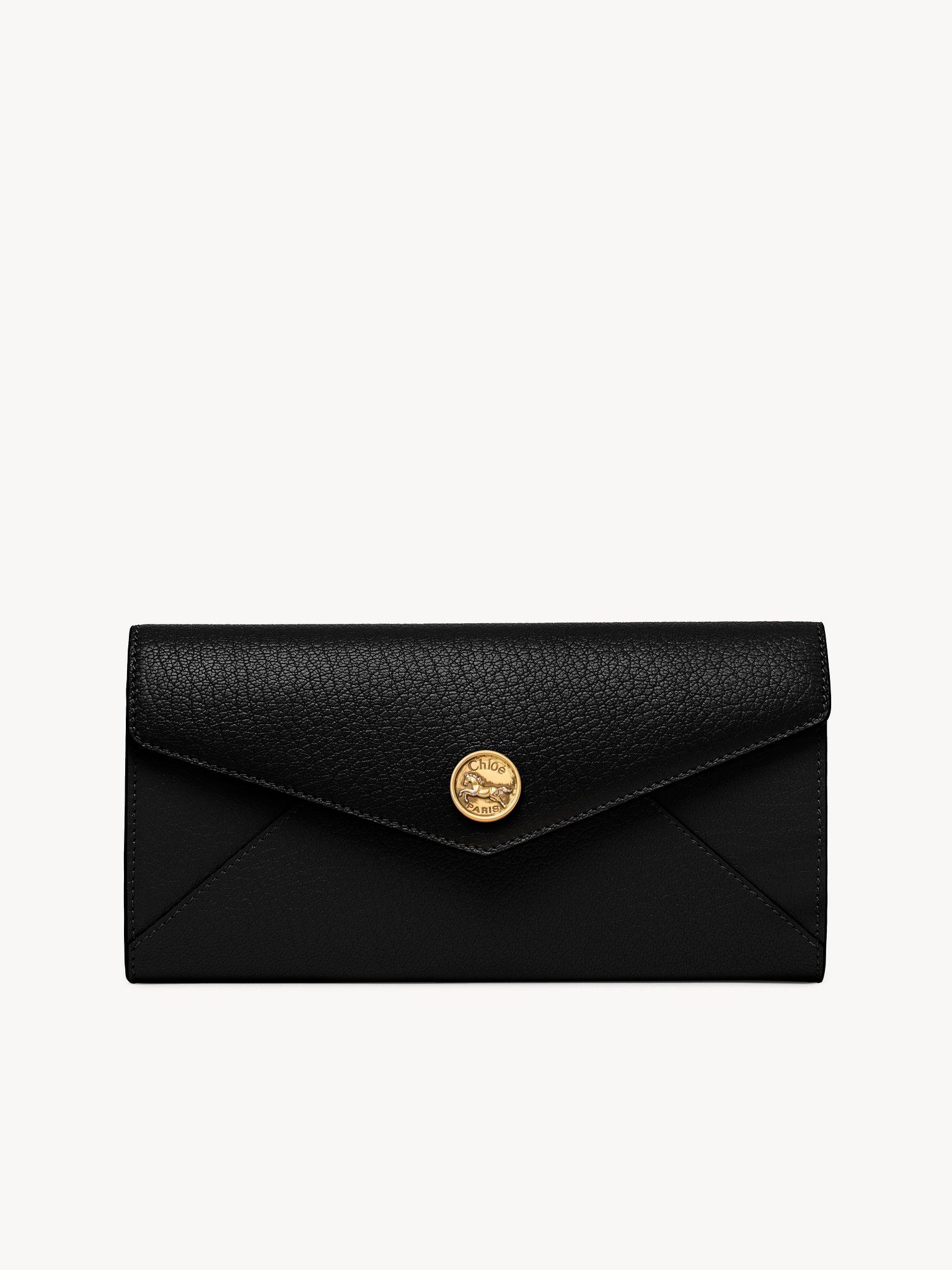 Envelope long wallet with flap in grained leather Product Image