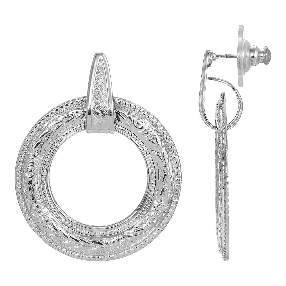 1928 Etched Open Circle Drop Earrings, Womens, Gray Product Image