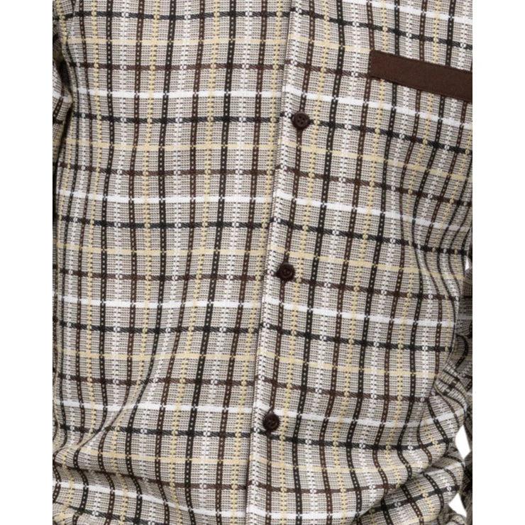 (XL/38) Brown Mini Plaid Pattern Long Sleeve Walking Suit Product Image