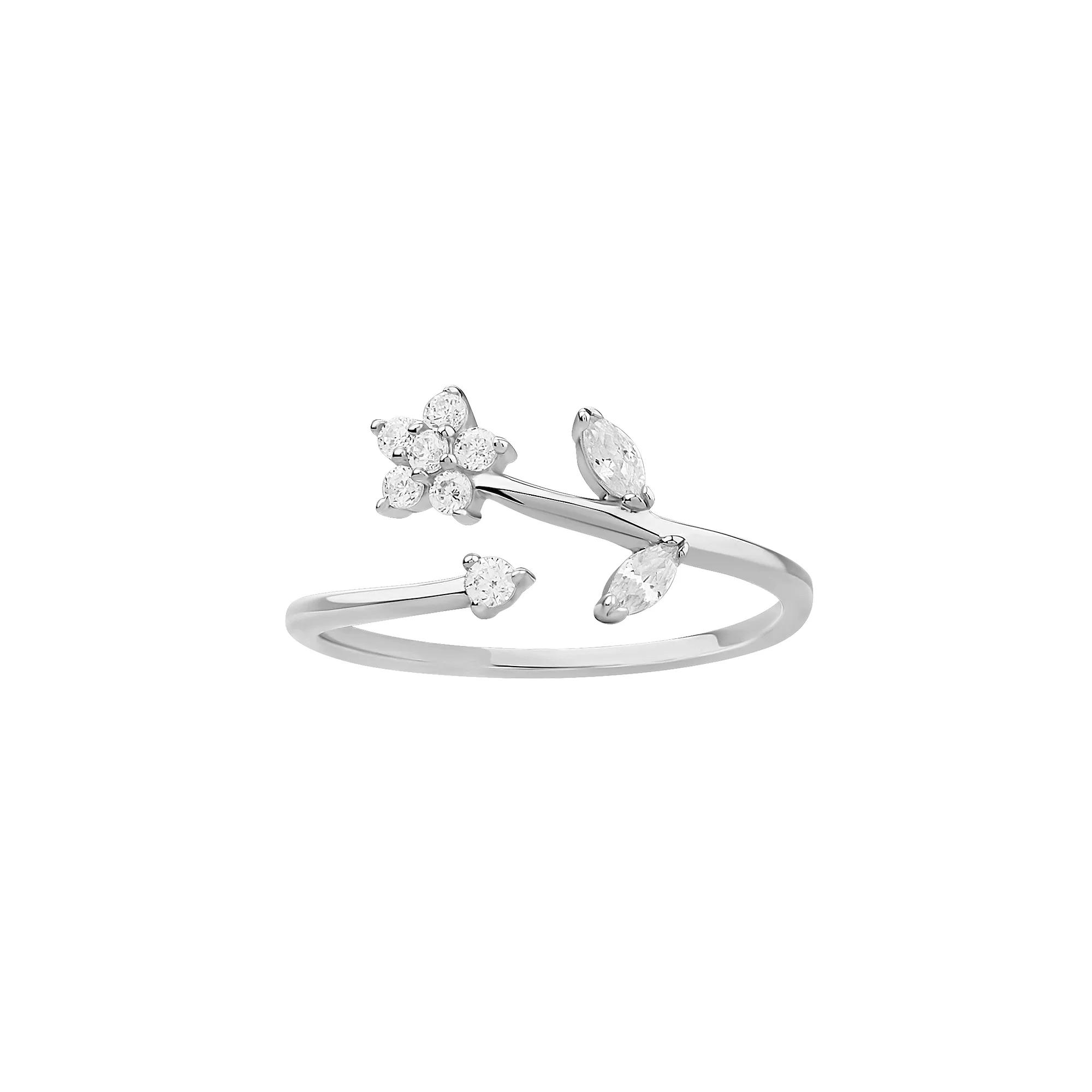 PRIMROSE Sterling Silver Cubic Zirconia Polished Flower Bypass Ring, Women's, Size: 7, Sterling Clear Product Image