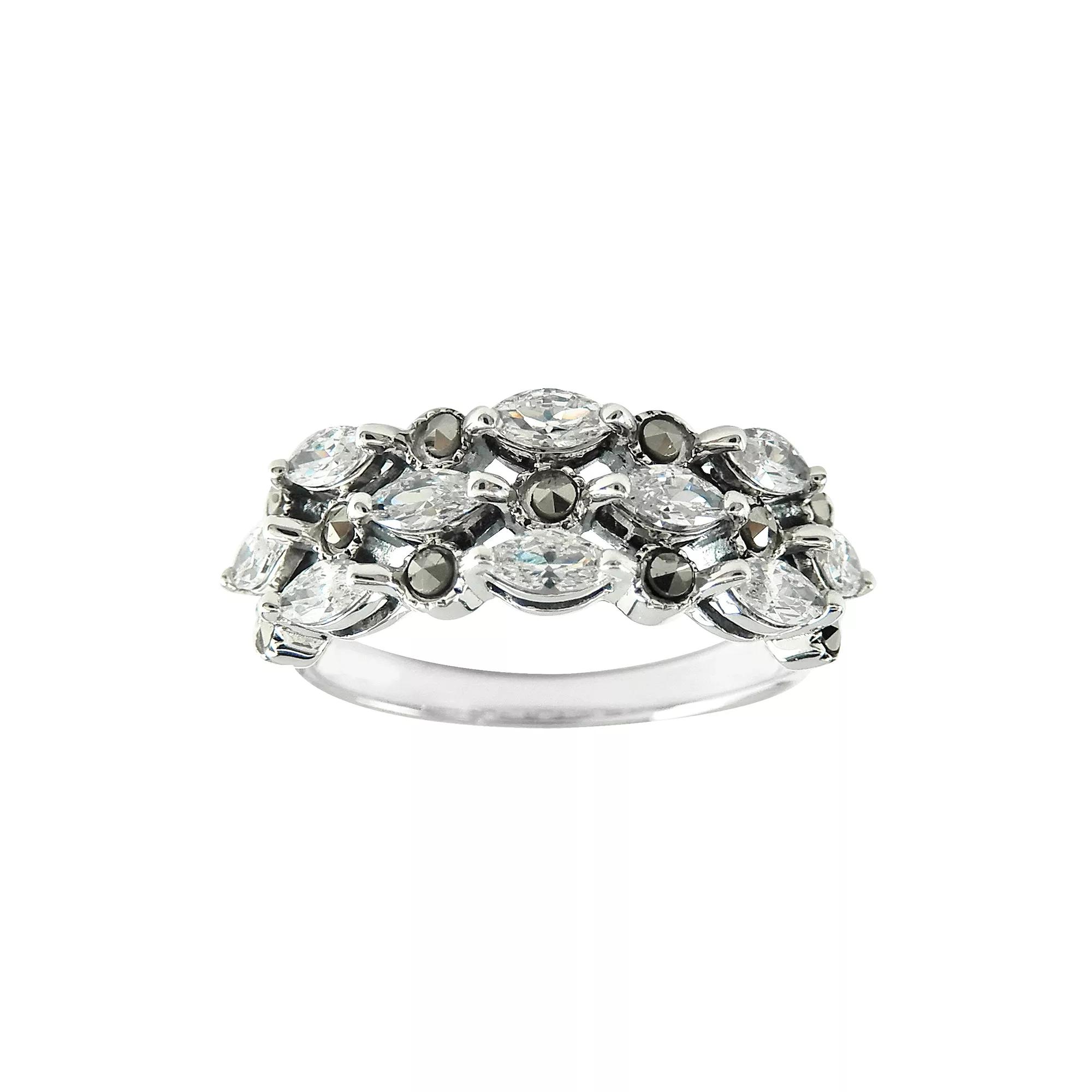 Lavish by TJM Sterling Silver Cubic Zirconia & Marcasite Marquise Right Hand Ring, Women's, Size: 9 Product Image