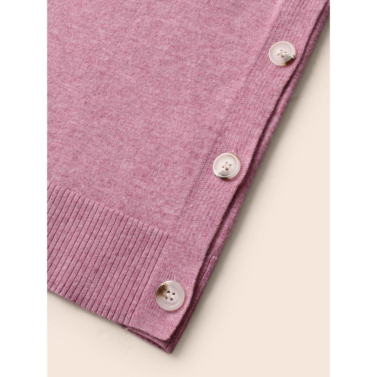 Plus Size Supersoft Essentials Button Slit Hem Pullover DustyPink Women Casual Long Sleeve V-neck Everyday Pullovers BloomChic 22-24/3X Product Image