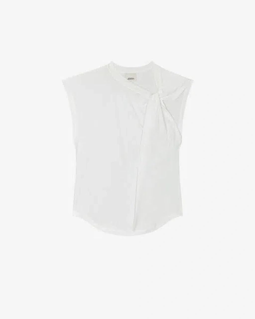 ISABEL MARANT Cap Sleeves Knot-detail Cotton Top In White Product Image