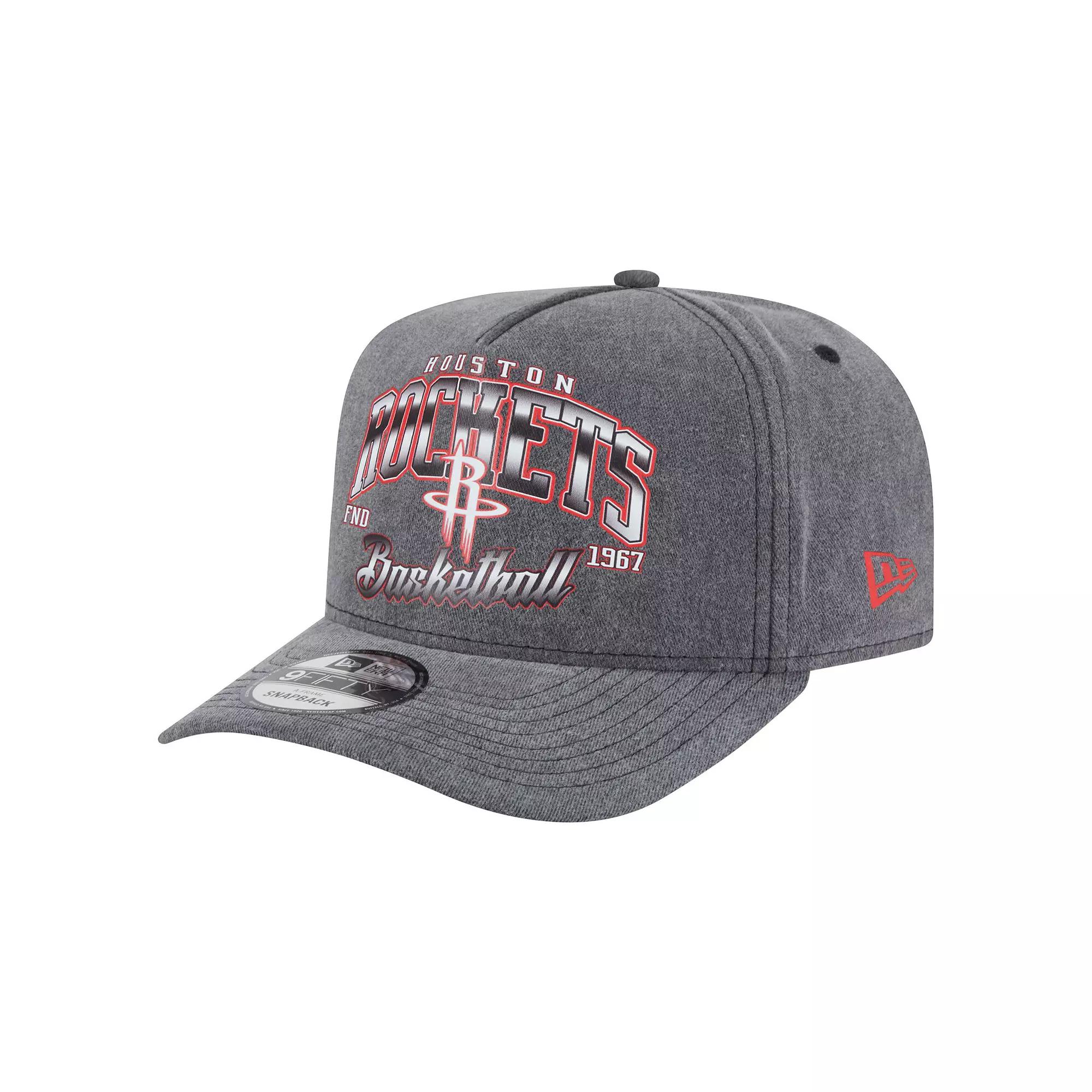 Men's New Era Charcoal Houston Rockets Throwback Washed Pre-Curved 9FIFTY Snapback Hat Product Image