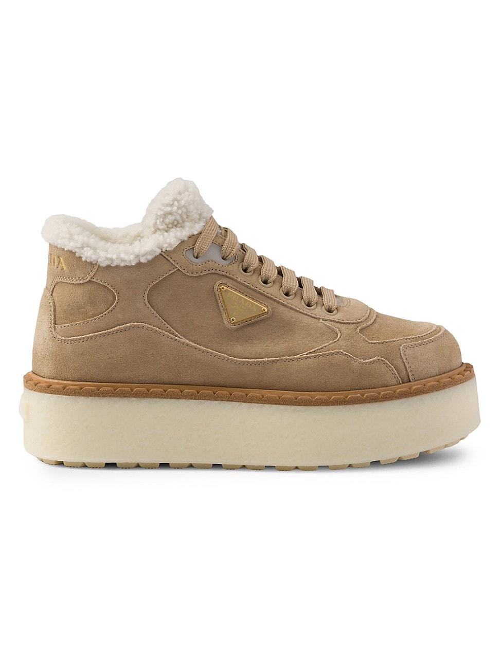 Prada Womens Suede Mid-Top Sneakers Product Image