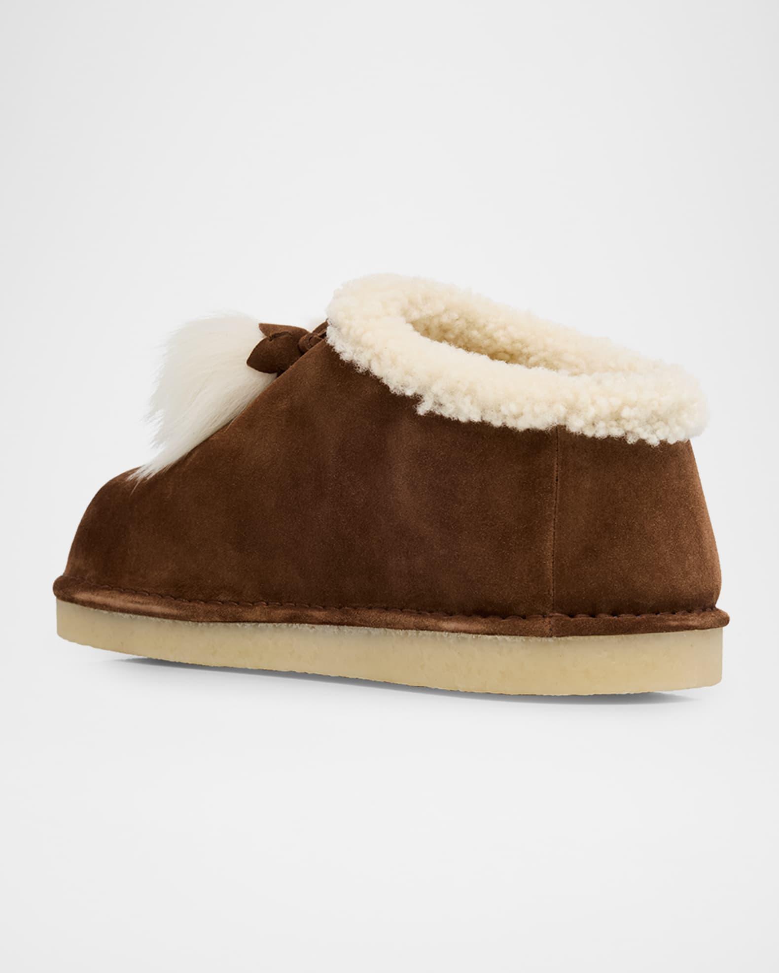 Suede Shearling-Lined Booties with Fur Tassels Product Image