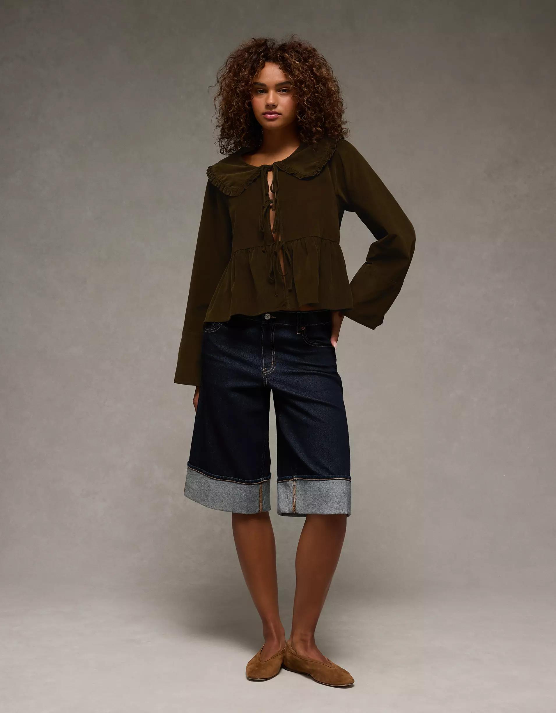 AE Long Sleeve Tie-Front Blouse Product Image