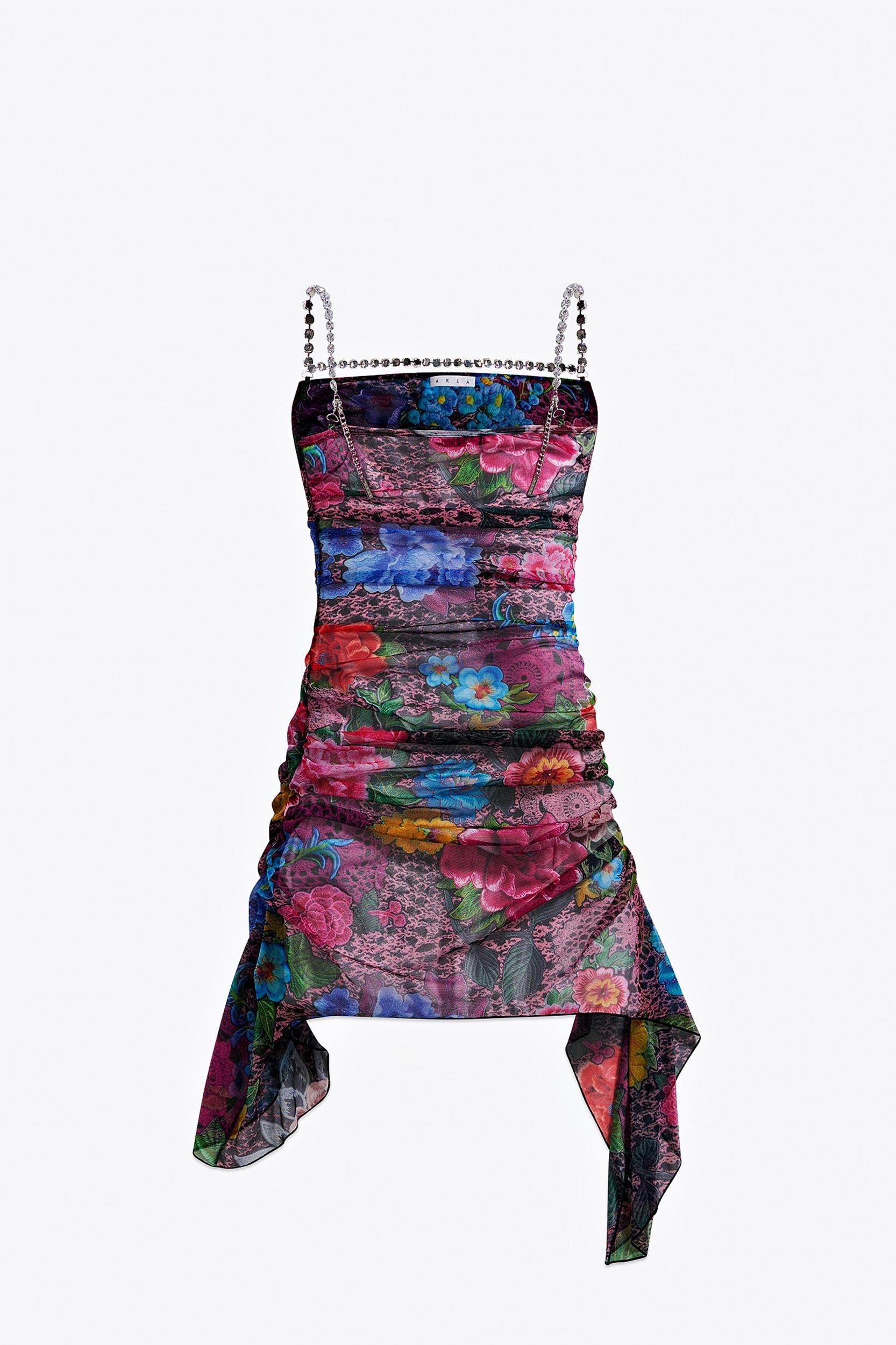 Crystal Embellished Printed Tulle Mini Dress Product Image