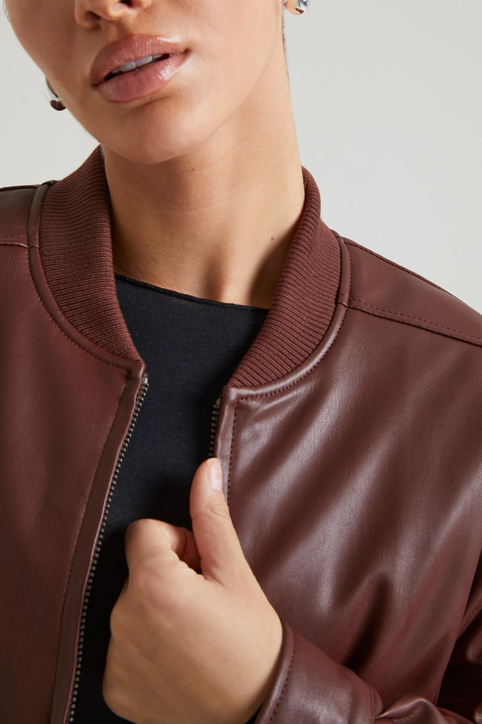 Faux Leather Jacket in Brown Product Image
