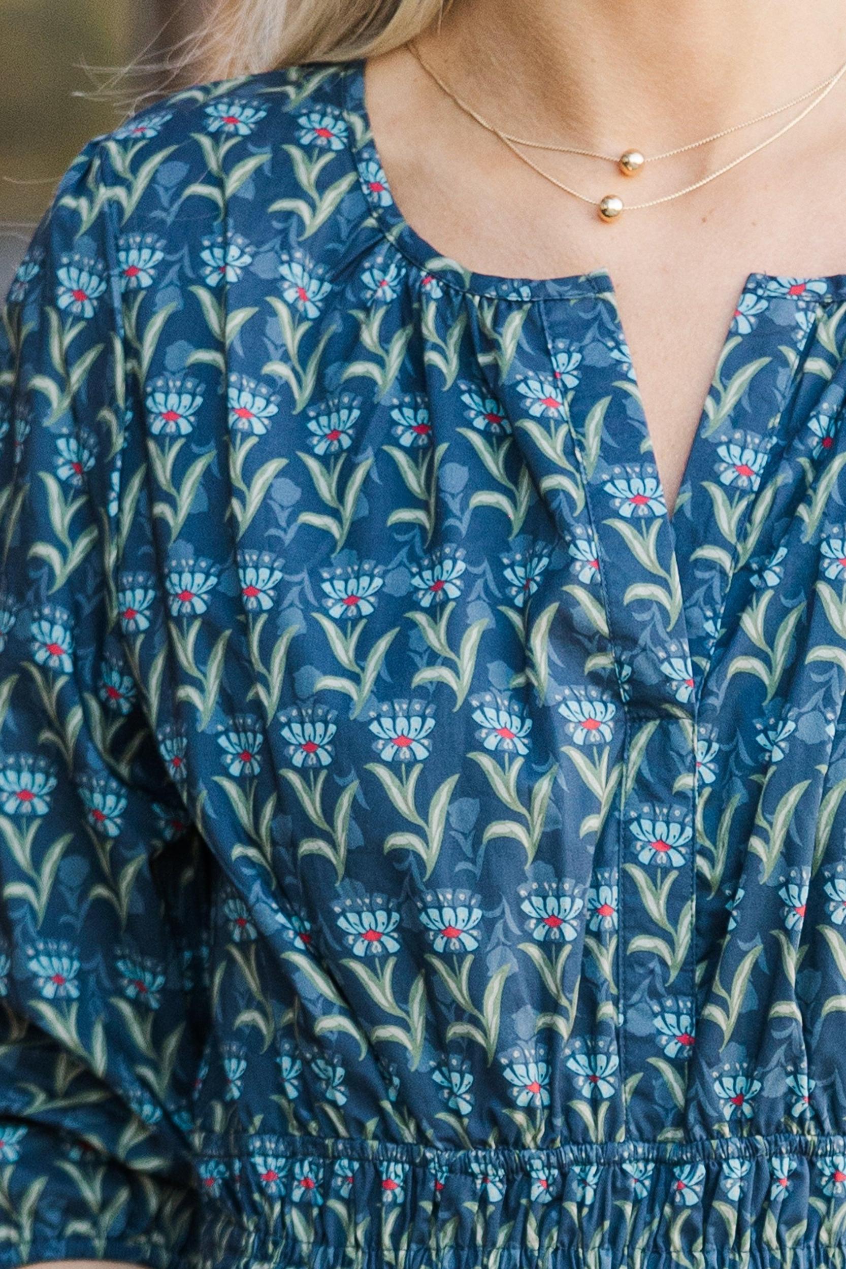 It's In The Air Navy Medallion 3/4 Sleeve Midi Dress Female Product Image