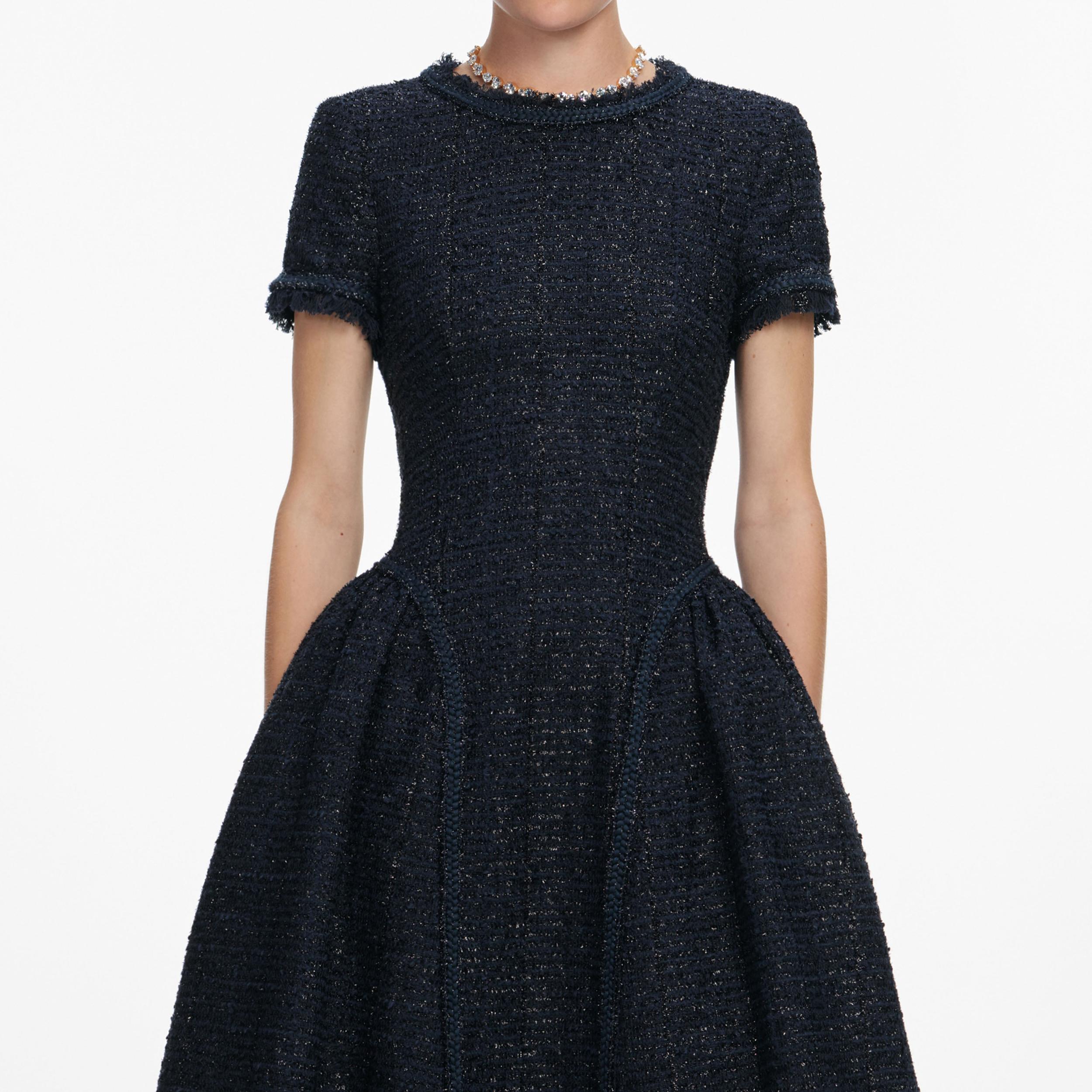 Navy Metallic Boucle Midi Dress Product Image