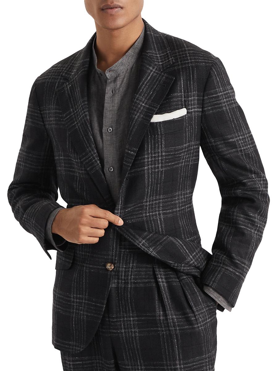 Mens Wool, Silk and Linen Tartan Deconstructed Cavallo Blazer Product Image
