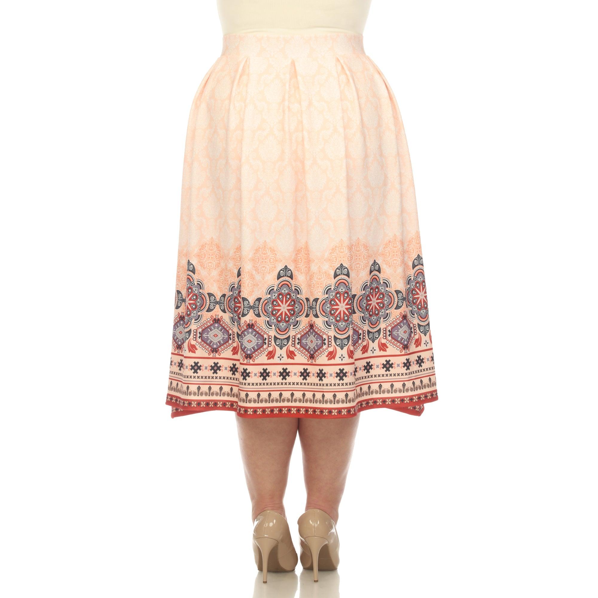 Orange Pleated Skirt with Border Prints - Plus Product Image