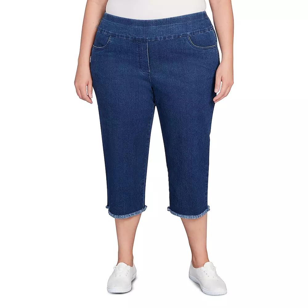 Plus Size Alfred Dunner Denim Fringe Hem Capri Pant, Women's, Size: 16 W, Dark Blue Product Image
