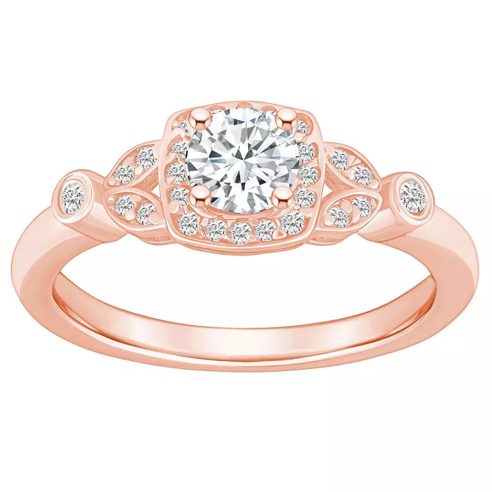 Alyson Layne 14k Gold 5/8 Carat T.W. Diamond Art Deco Halo Engagement Ring, Women's, Size: 9, 14k Rose Gold Product Image