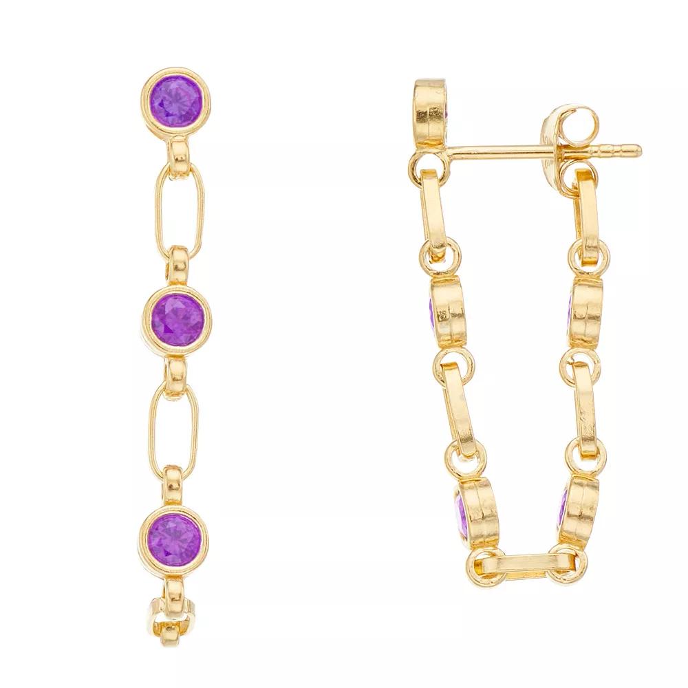 Kristen Kesho Sterling Silver Lab-Created Amethyst Chain Hoop Earrings, Women's, Gold Tone Product Image