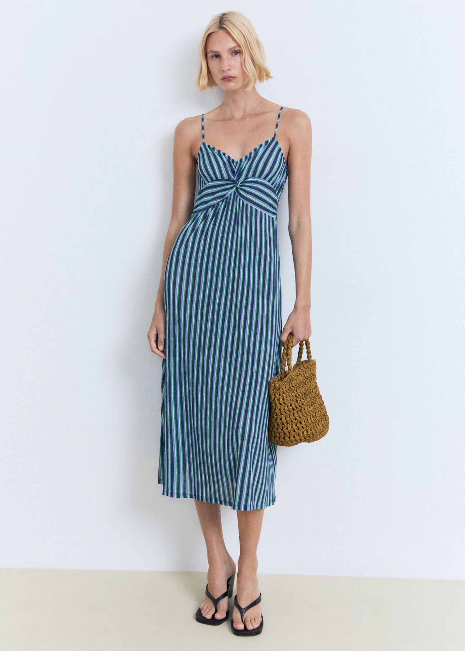 Striped gathered dress - Women | MANGO USA Product Image