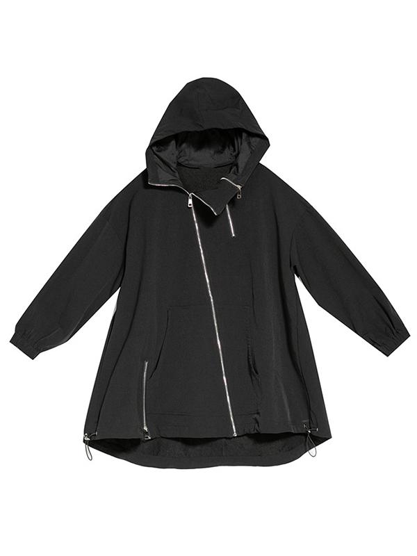 Fashion Irregularity Loose Solid Color Zipper Hooded Outerwear Product Image