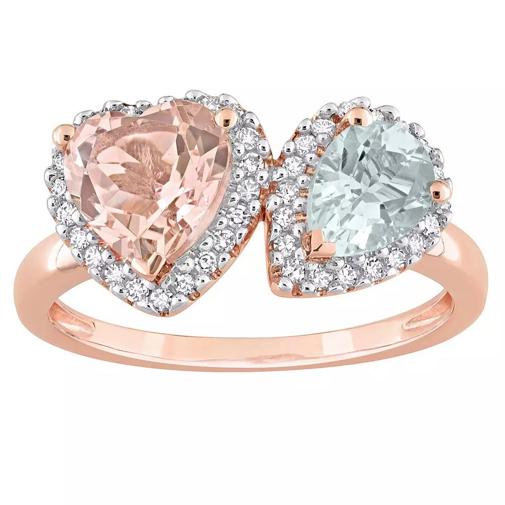 Stella Grace 14K Rose Gold Morganite, Aquamarine & 1/5 Carat T.W. Diamond Ring, Women's,  Product Image