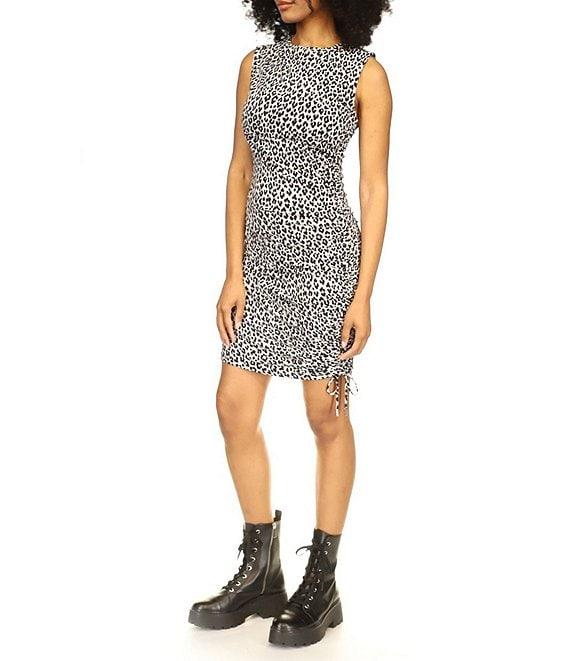 Michael Kors Stretch Cheetah Print Crew Neckline Sleeveless Dress Product Image