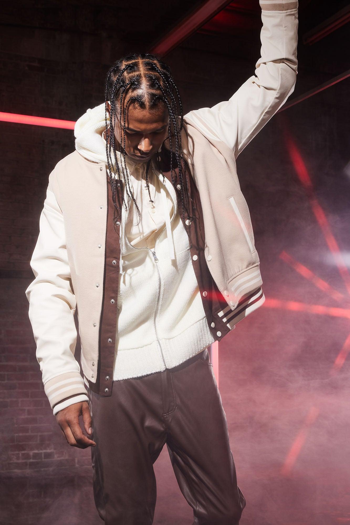 Shoulder Varsity Jacket - Tan Product Image