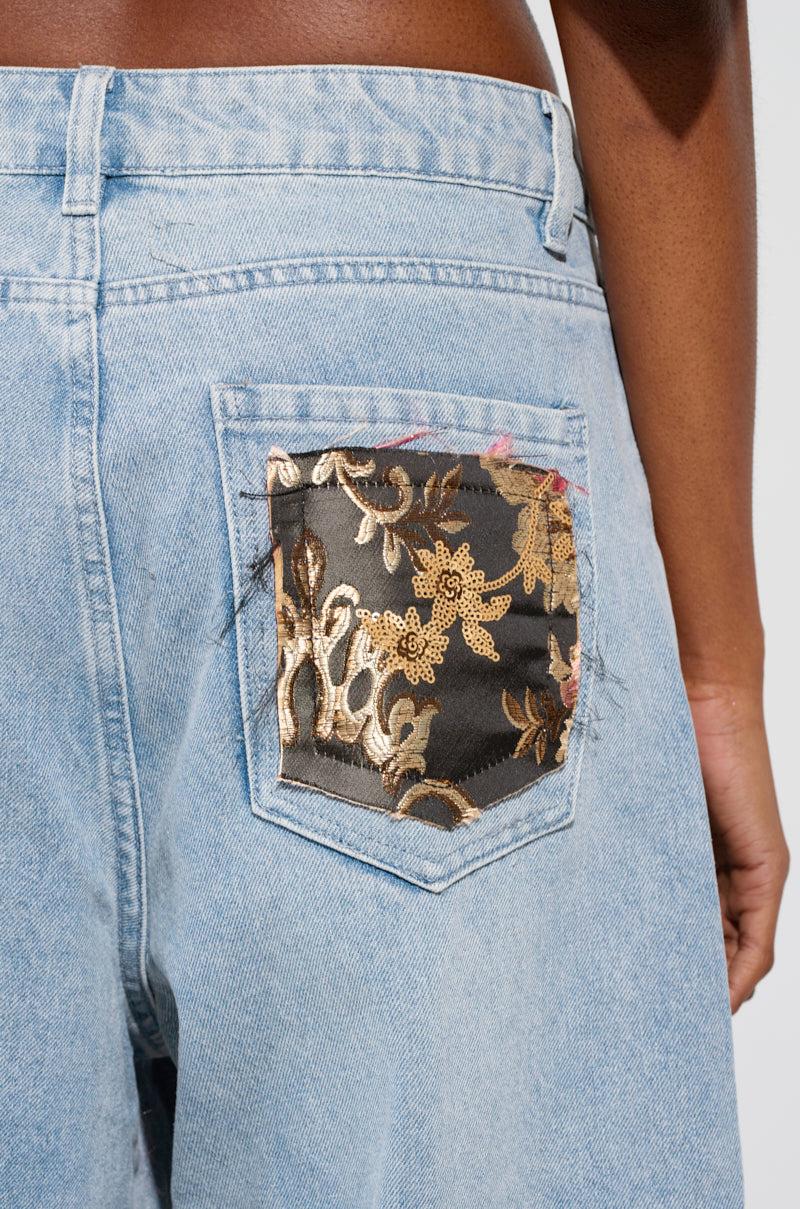 QUEENDOM BROCADE PATCH RELAXED DENIM Product Image