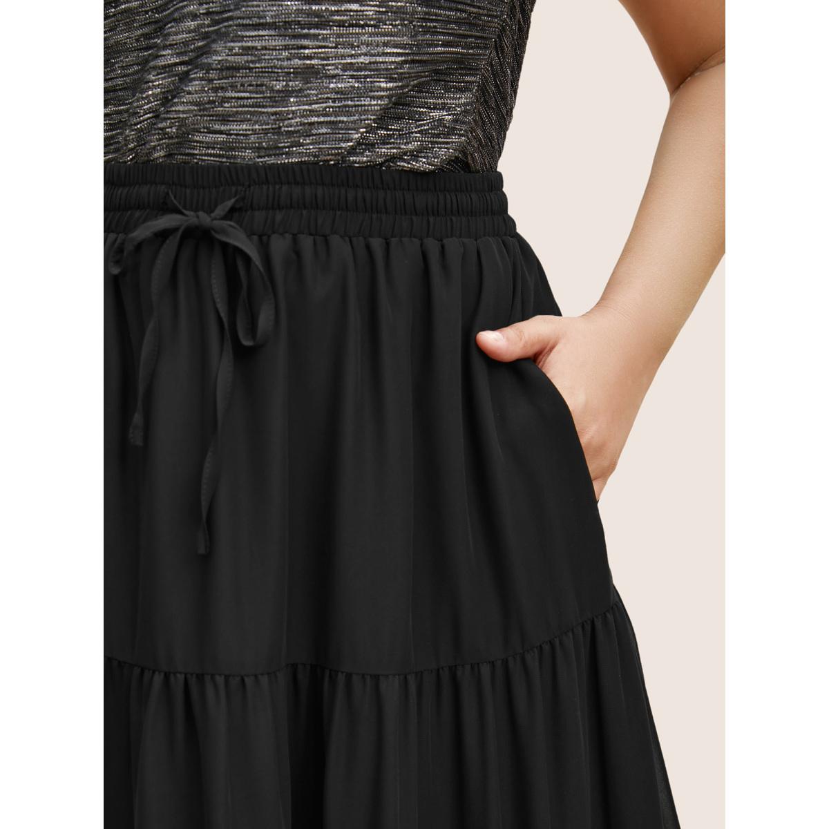 Plus Size Solid Tie Knot Elastic Waist Mesh Skirt Women Black Cocktail Tie knot No stretch Party Skirts BloomChic 18-20/2X Product Image