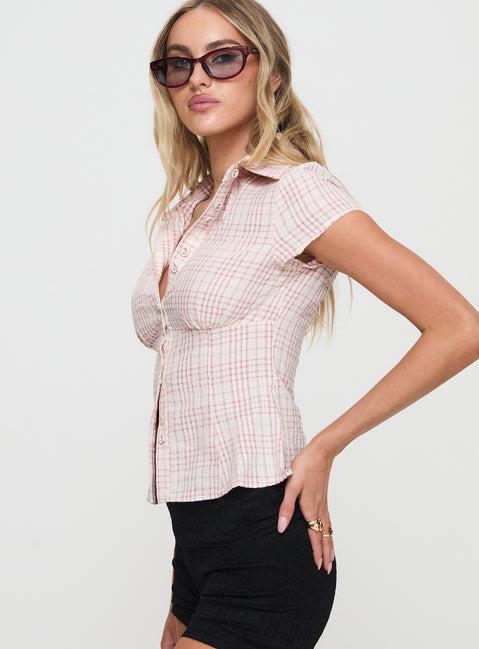 Cottesloe Blouse Top Pink Check Product Image