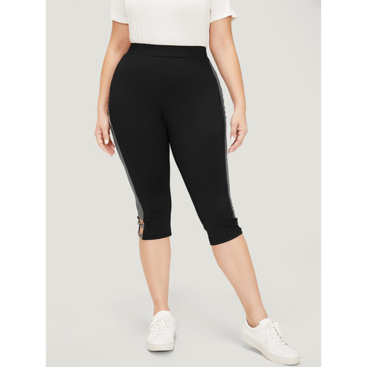 Plus Size Two Tone Cut Out Skinny Leggings Women Black Casual High stretch Skinny High Rise Dailywear Leggings BloomChic 12/L Product Image