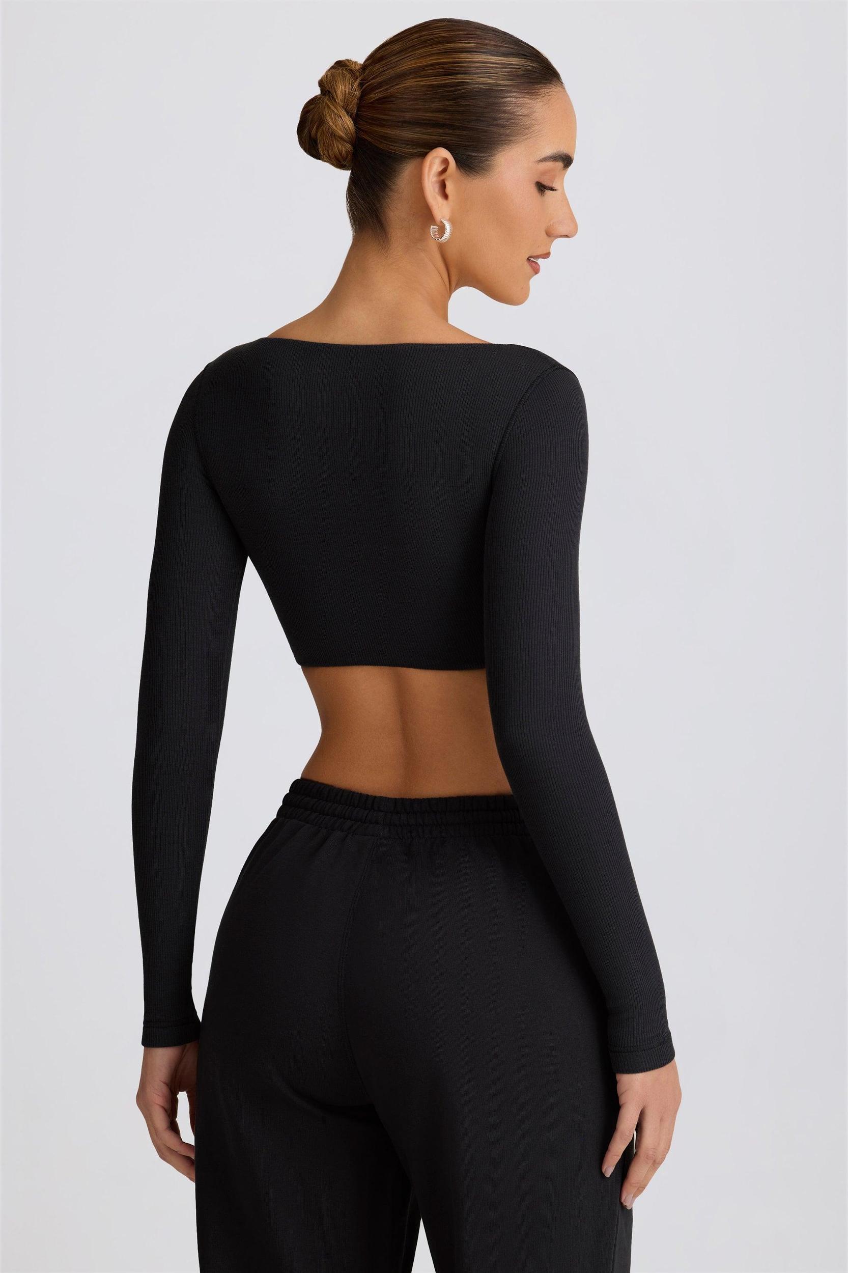 Ribbed Modal Long-Sleeve Crop Top in Black Product Image