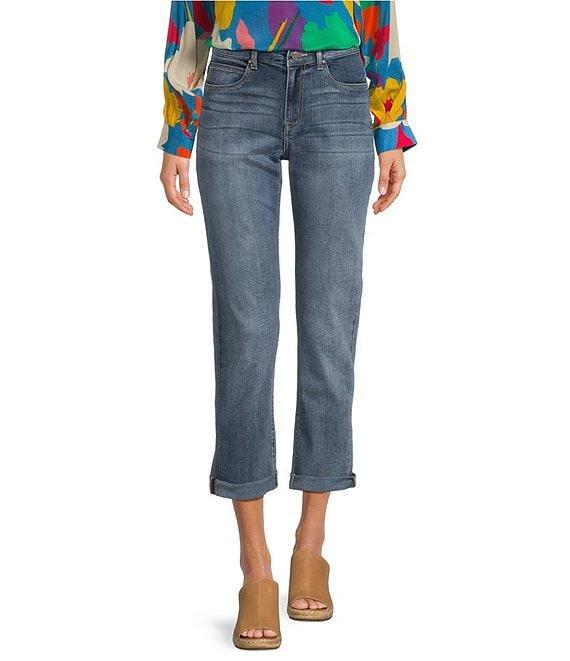 APNY Stretch Denim Mid Rise Girlfriend Rolled Cuff Jeans Product Image