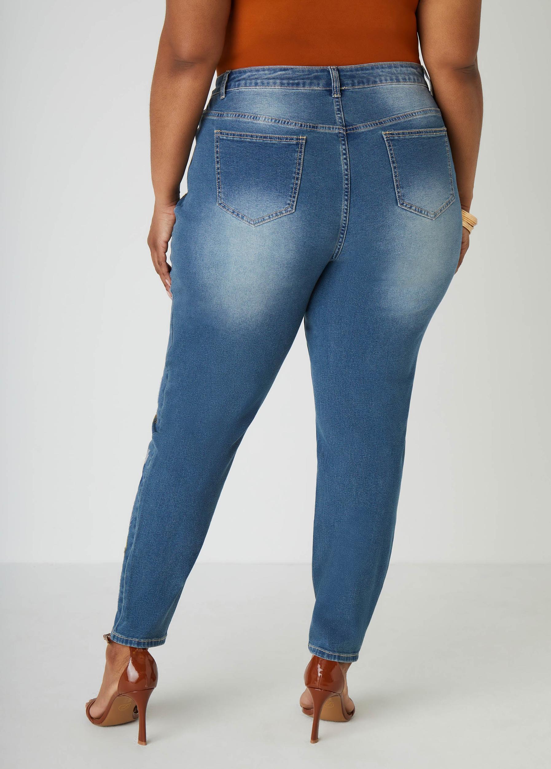 Stitched Distressed Skinny Jeans Product Image