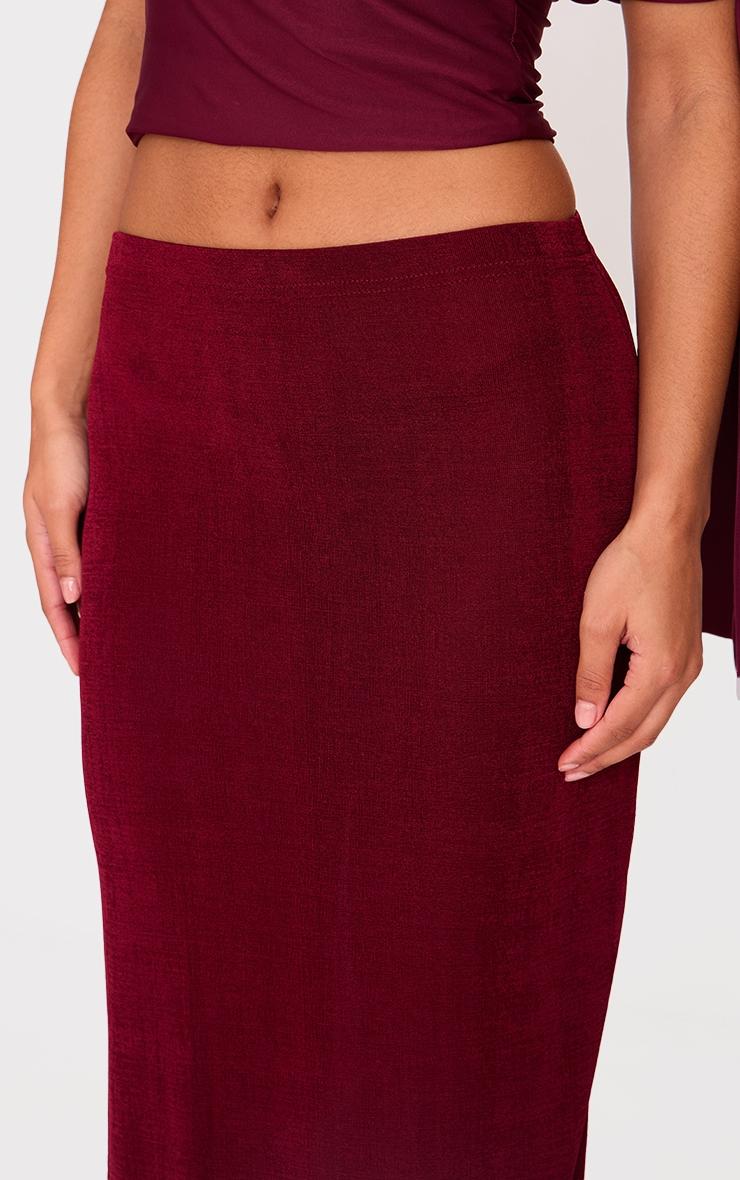 Burgundy Acetate Slinky Low Rise Maxi Skirt Product Image