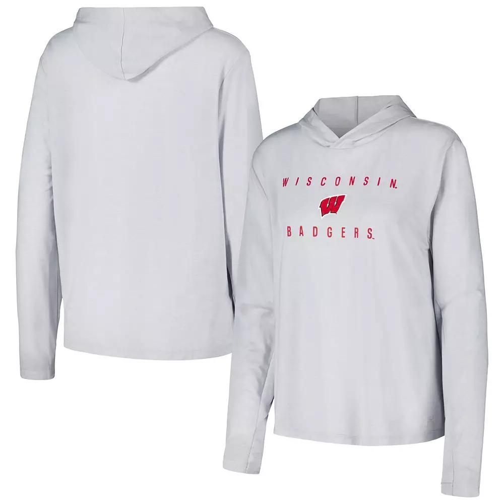 Women's Under Armour Heather Gray Wisconsin Badgers Inline Super-Soft Breezy Long Sleeve Tri-Blend Hoodie T-Shirt,  Product Image
