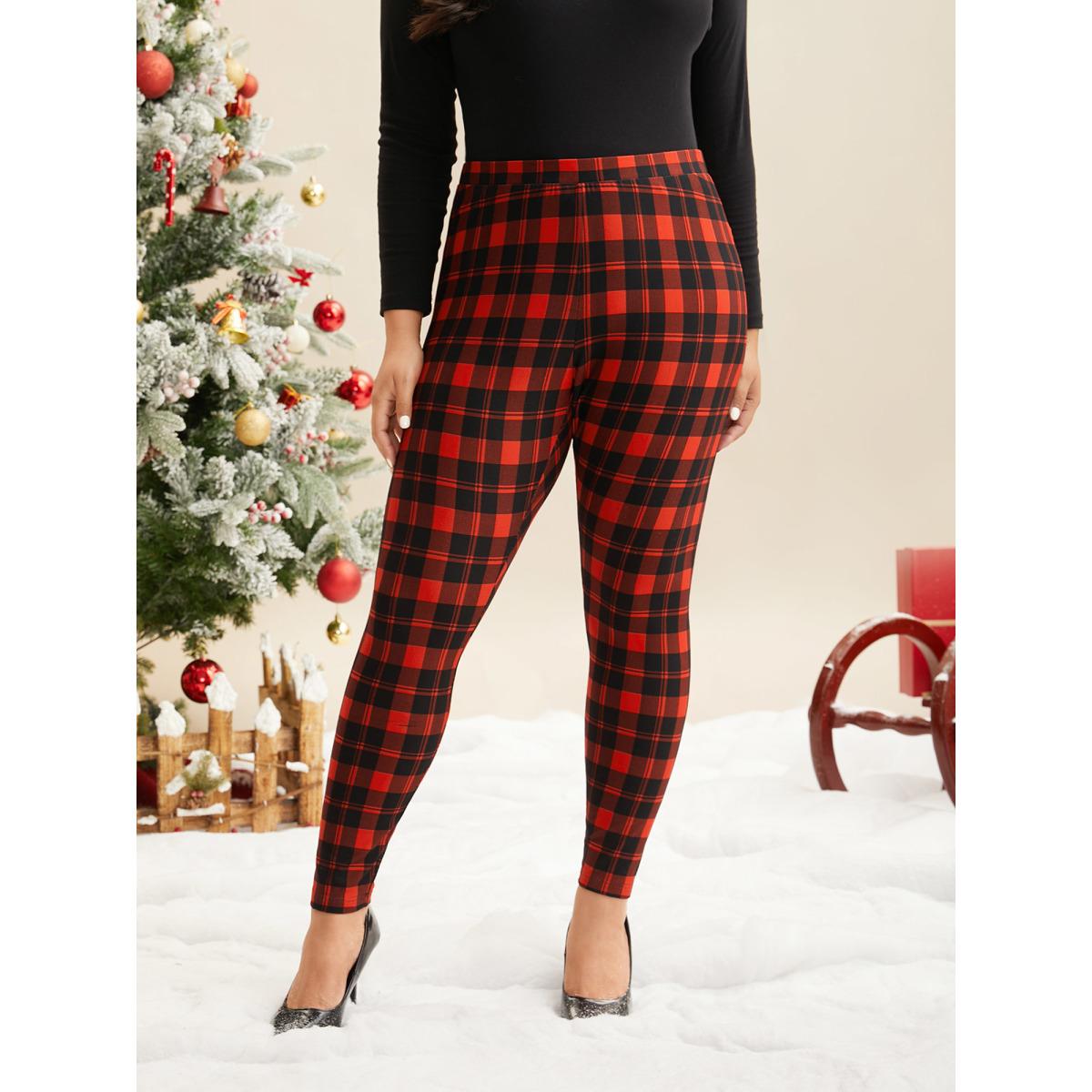 Plus Size Plaid Pattern High-Waist Lounge Leggings Women Deepred Casual High stretch Skinny Mid Rise Everyday Leggings BloomChic 26/4X Product Image