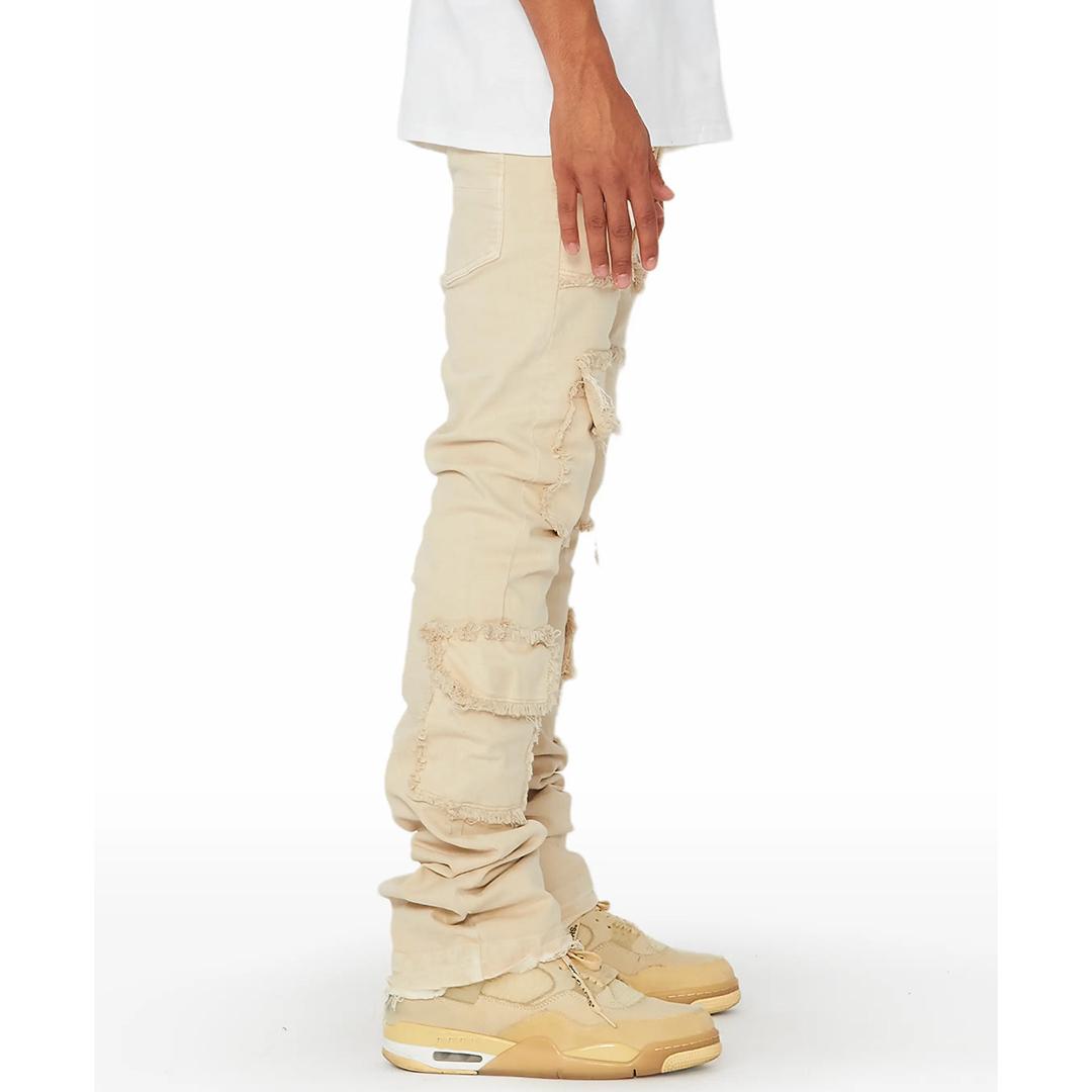 Sopula Hiphop Fashion Elastic Patch Denim Layered Bootcut Men's Trousers Product Image