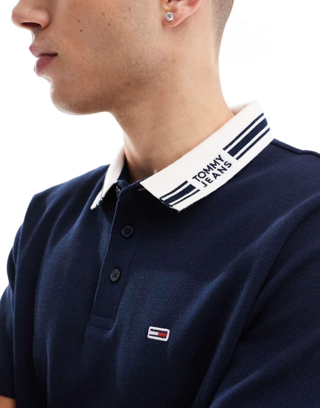 Tommy Jeans tipped polo shirt in navy Product Image