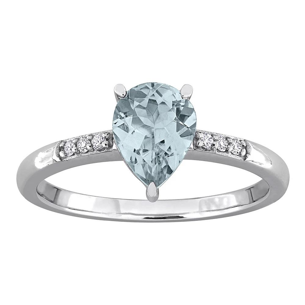Stella Grace 14k White Gold Pear-Cut Aquamarine & Diamond Accent Ring, Women's, Size: 5 Product Image