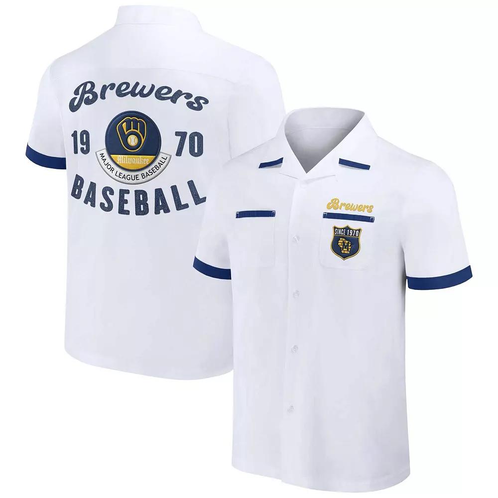 Men's Darius Rucker Collection by Fanatics White Milwaukee Brewers Bowling Button-Up Shirt,  Product Image